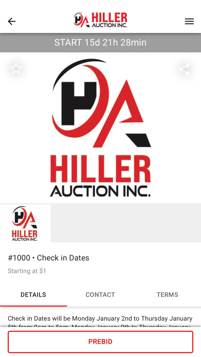 Hiller Auction - Screen 3