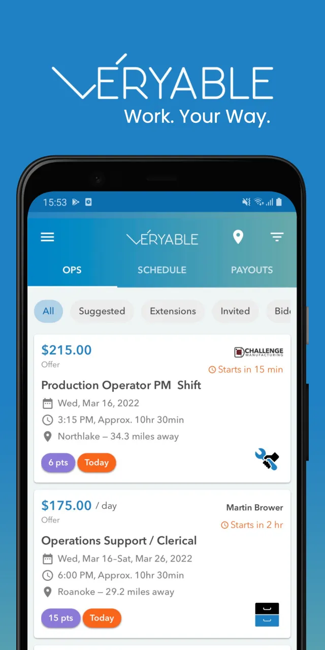 Veryable: Work. Next Day Pay - Screen 1