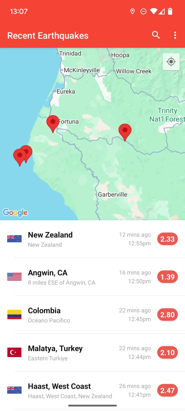 My Earthquake Alerts - Map - Screen 3
