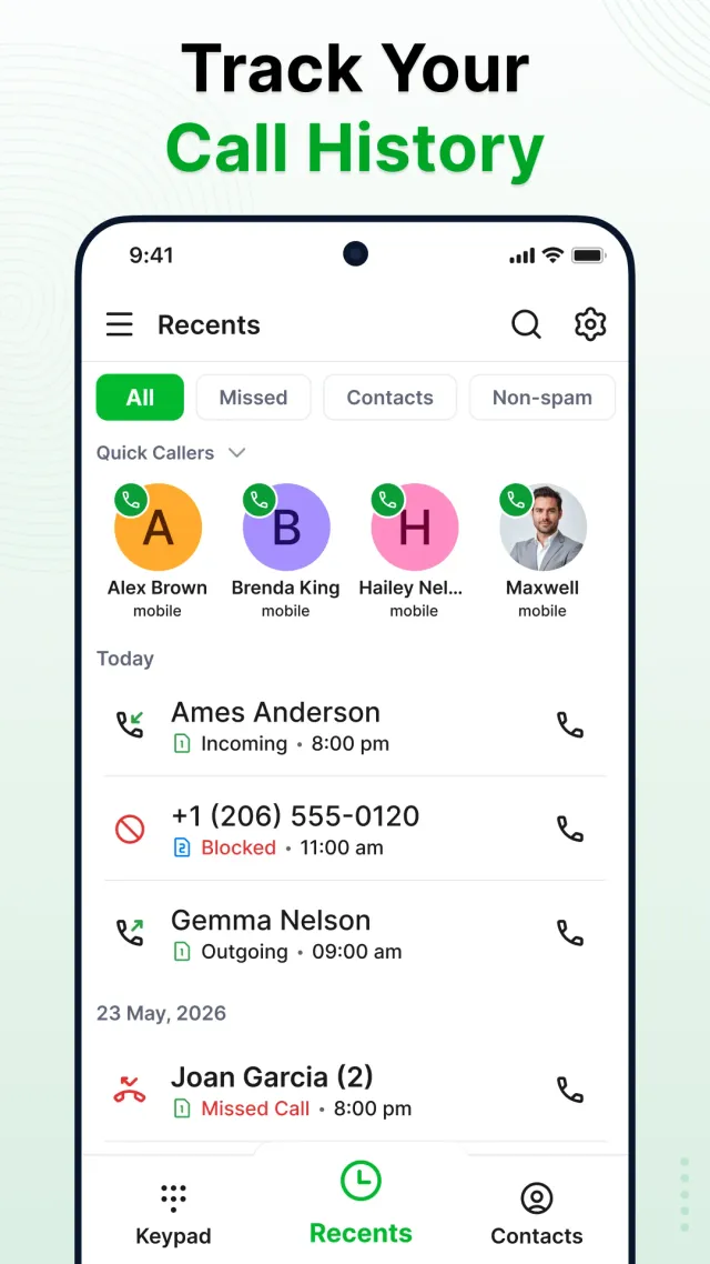 Contacts - Phone Calls - Screen 2
