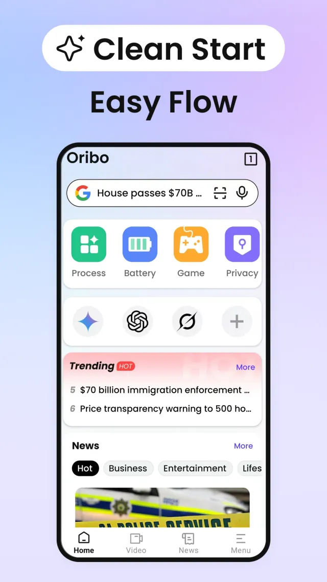Oribo: Bright & Easy Browser - Screen 1