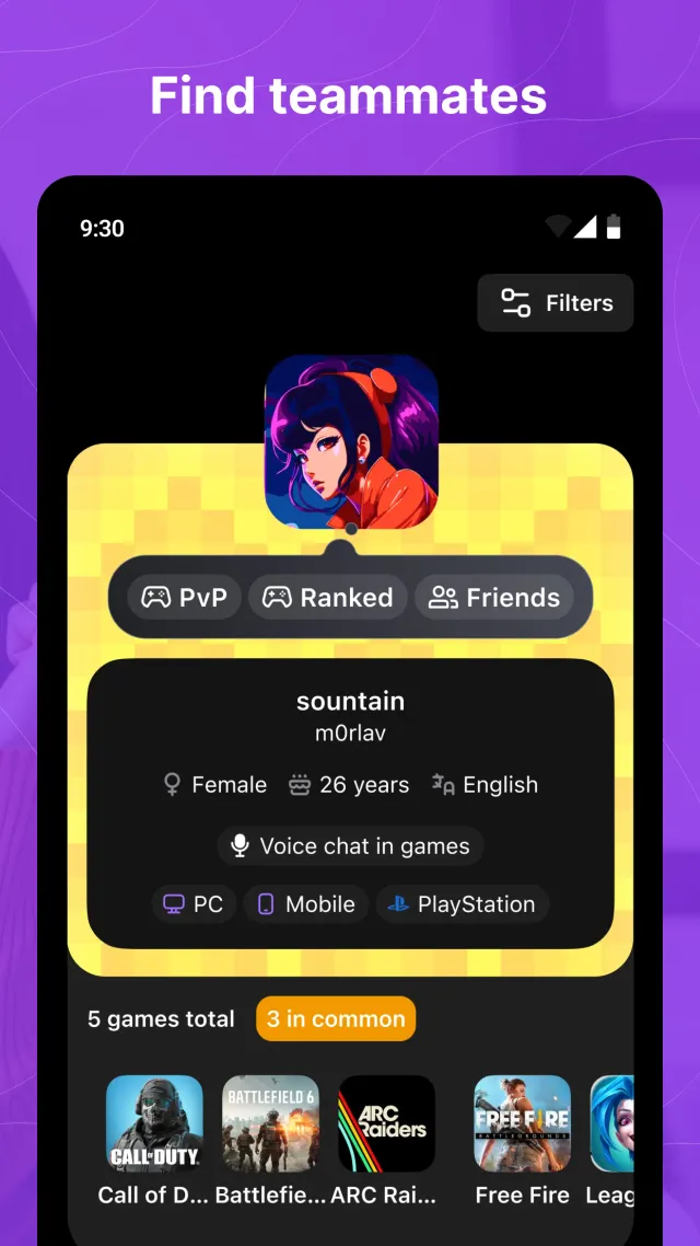 Gameram: Find gaming teammates - Screen 1