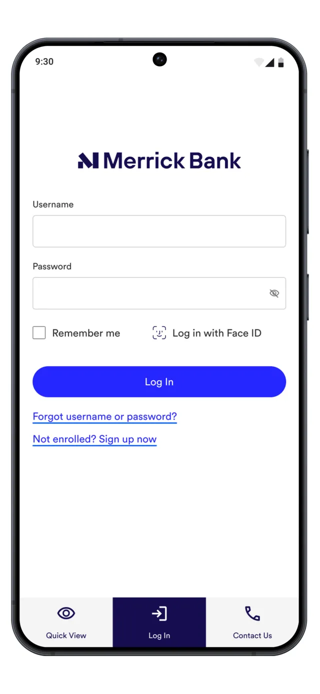 Merrick Bank Mobile - Screen 1