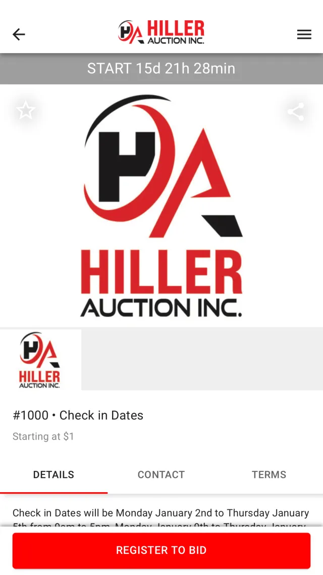 Hiller Auction - Screen 2