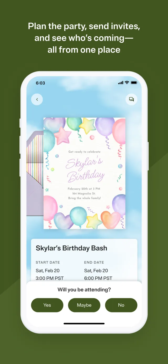 Evite: Email & SMS Invitations - Screen 1
