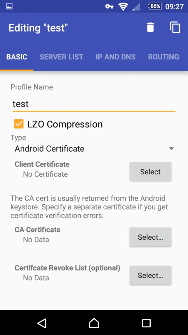 OpenVPN for Android - Screen 1