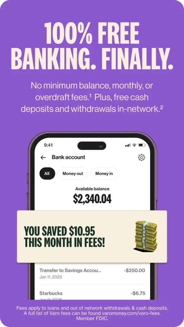 Varo Bank: Online Banking - Screen 1