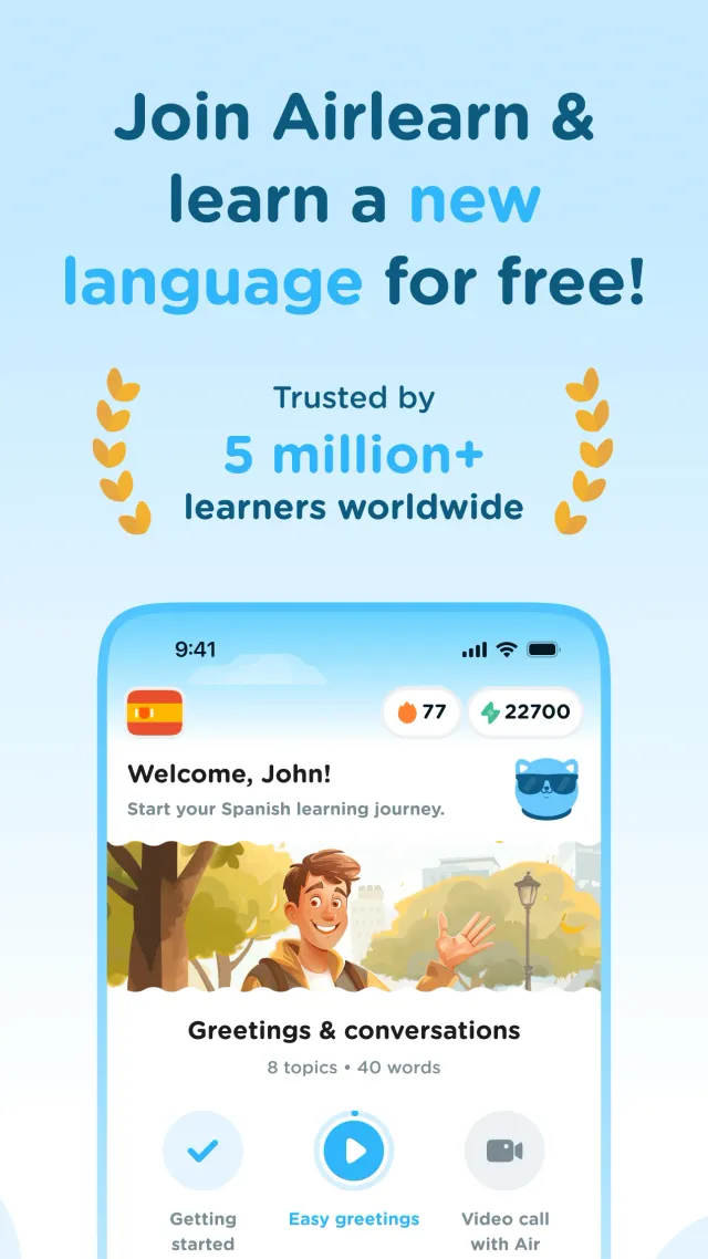 Airlearn - Language Learning - Screen 1