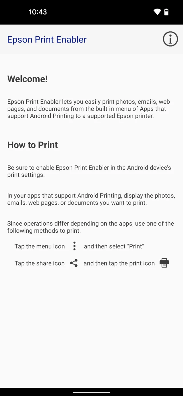 Epson Print Enabler - Screen 1