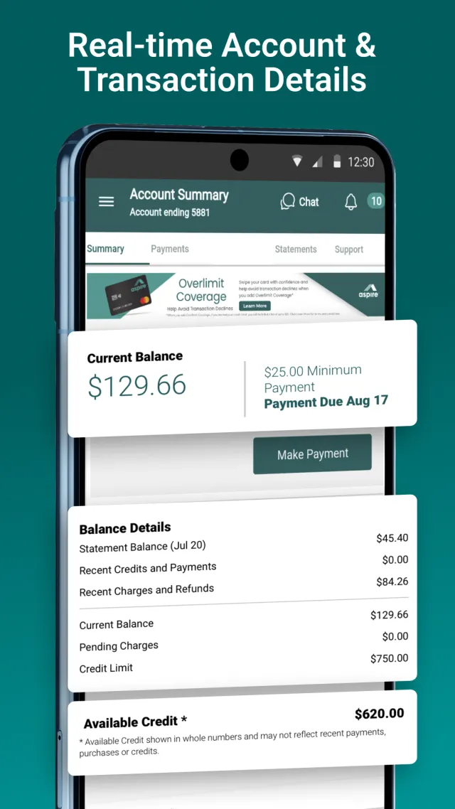 Aspire Account Center - Screen 2