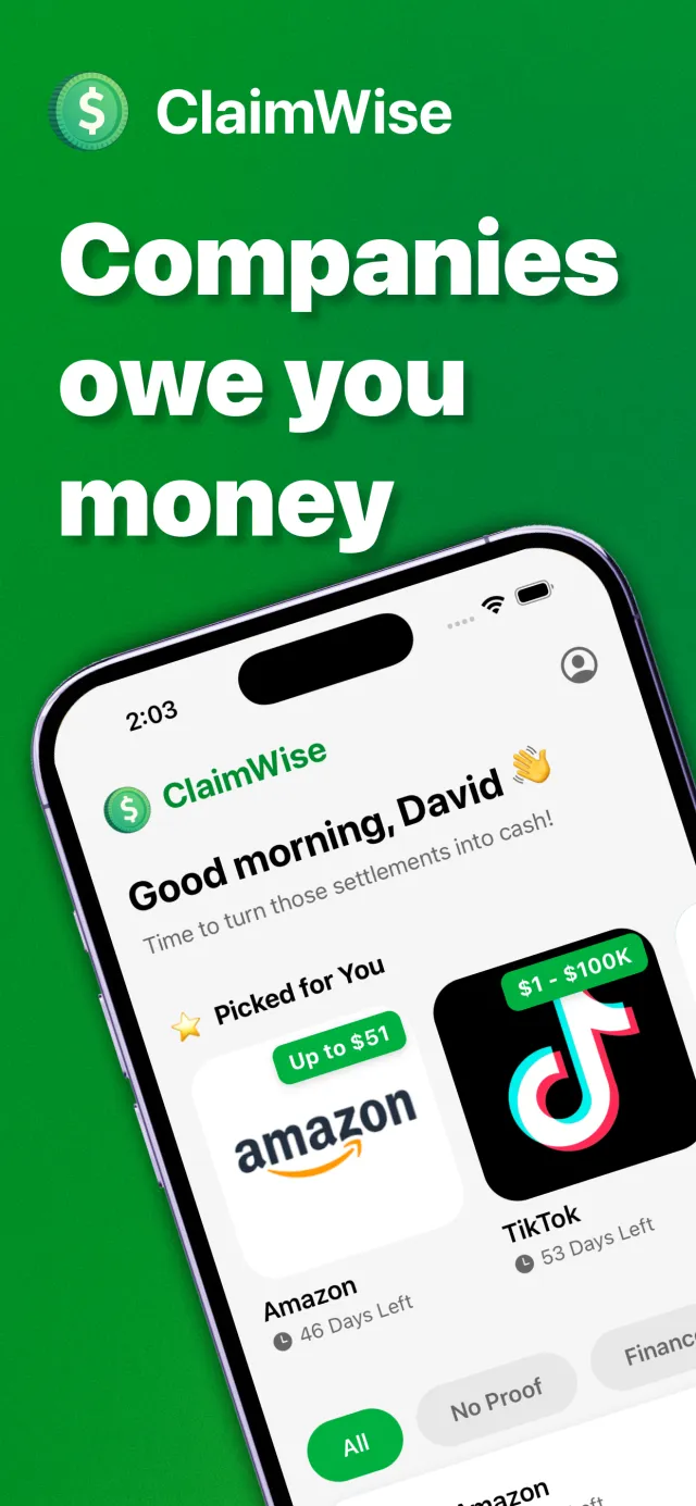 ClaimWise: Class Actions - Screen 1