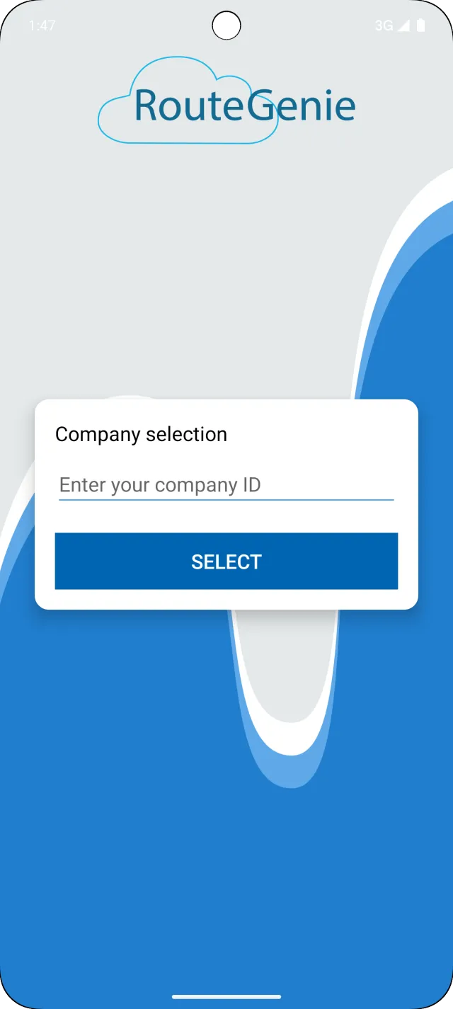 RouteGenie Driver App - Screen 1