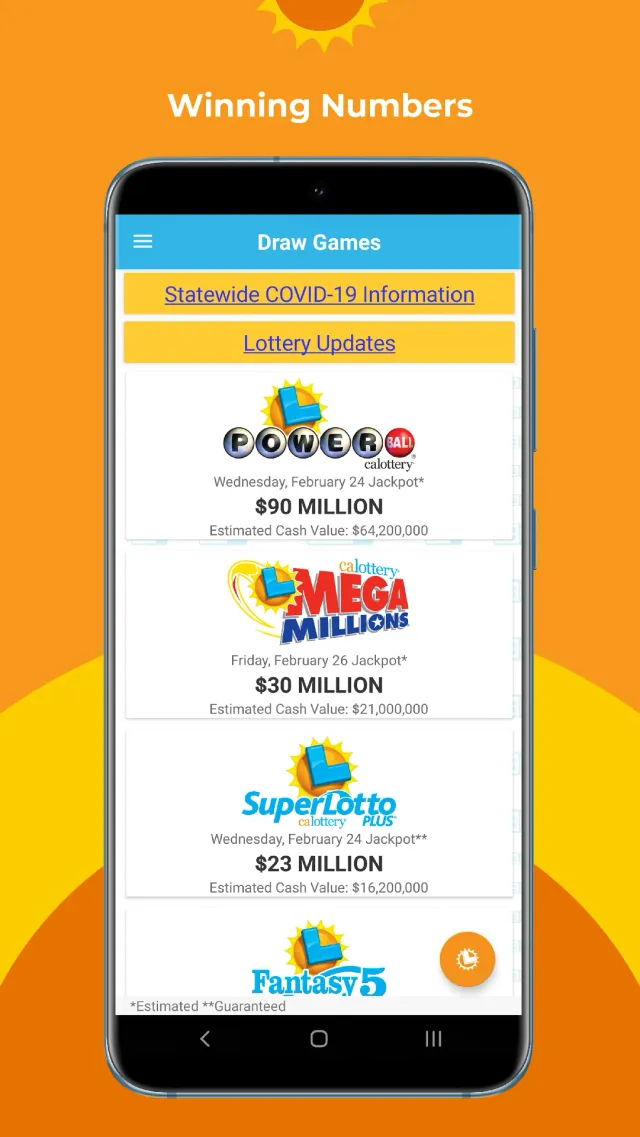 CA Lottery Official App - Screen 1
