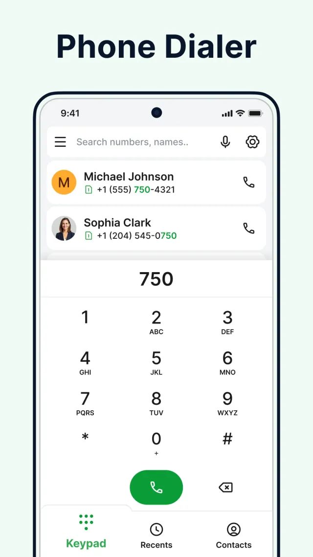 Contacts: Phone Calls, Dialer - Screen 1