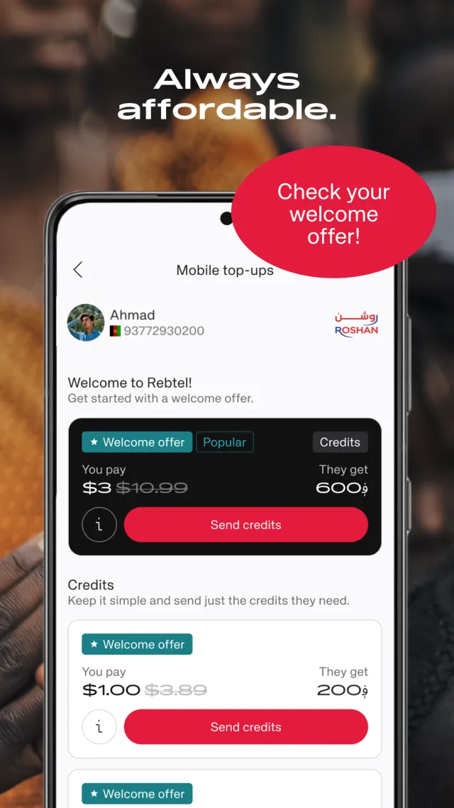 Rebtel: Recharges and calls - Screen 2