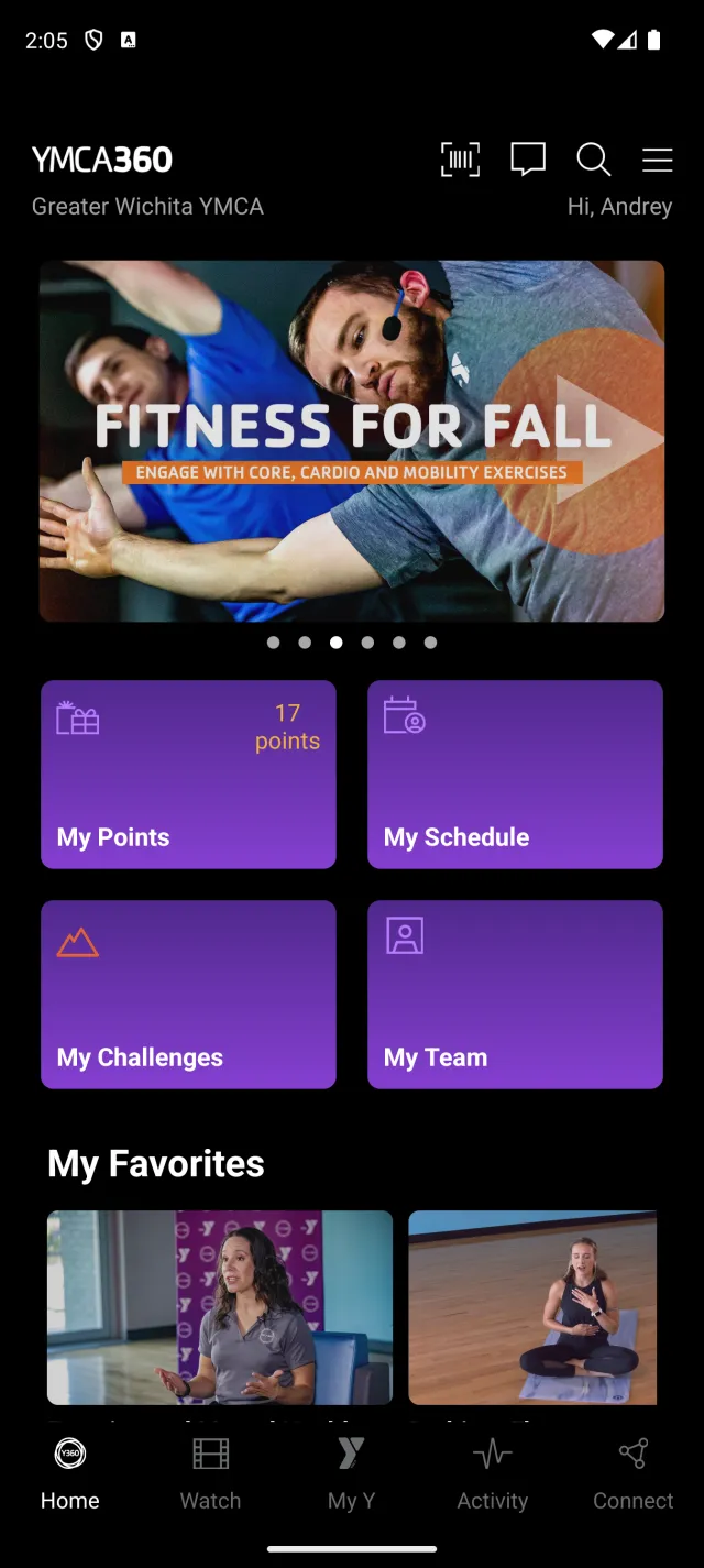 YMCA360 - Screen 1