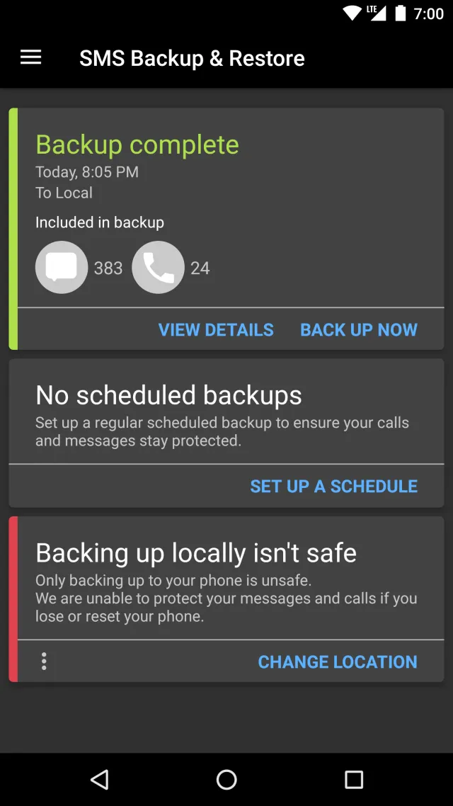 SMS Backup & Restore - Screen 2