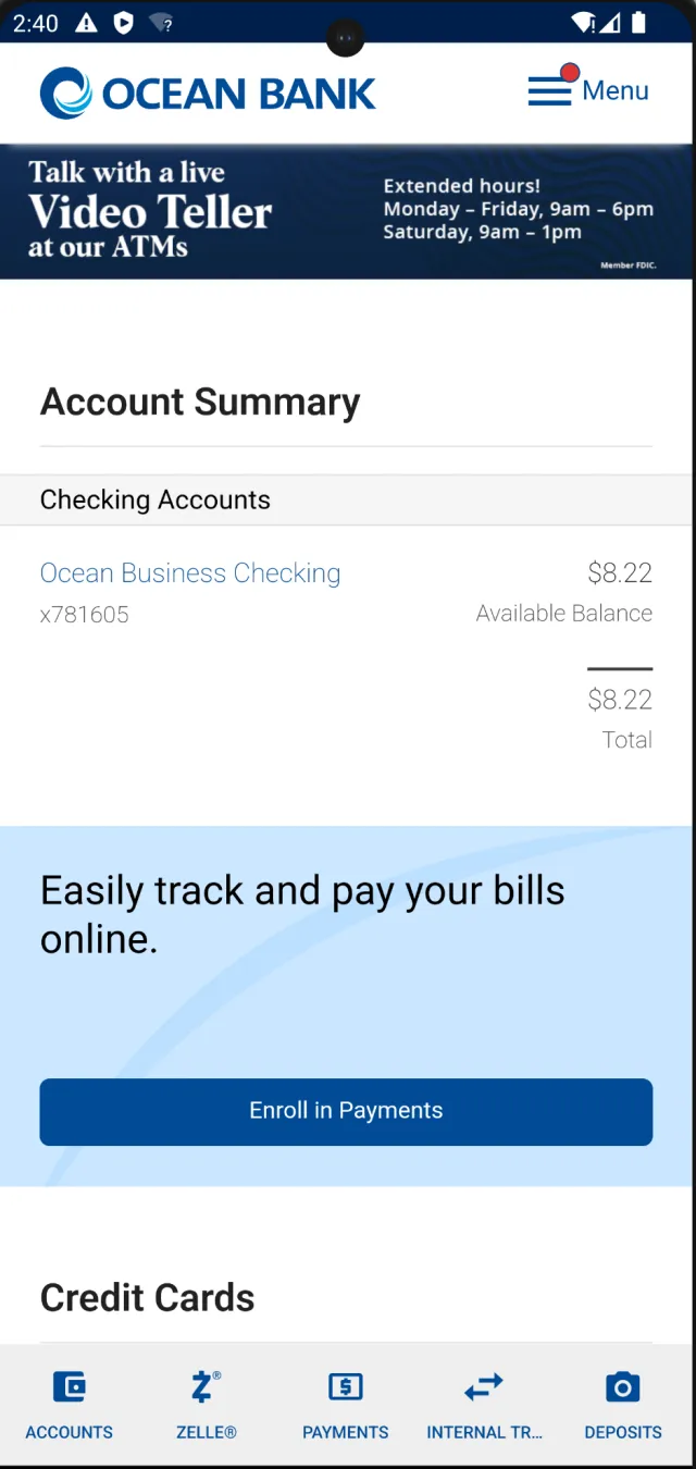 Ocean Bank Mobile Banking - Screen 3
