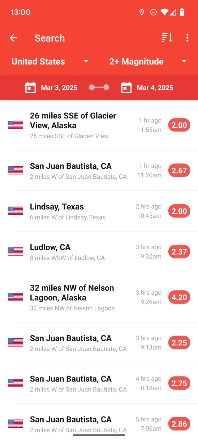 My Earthquake Alerts - Map - Screen 2