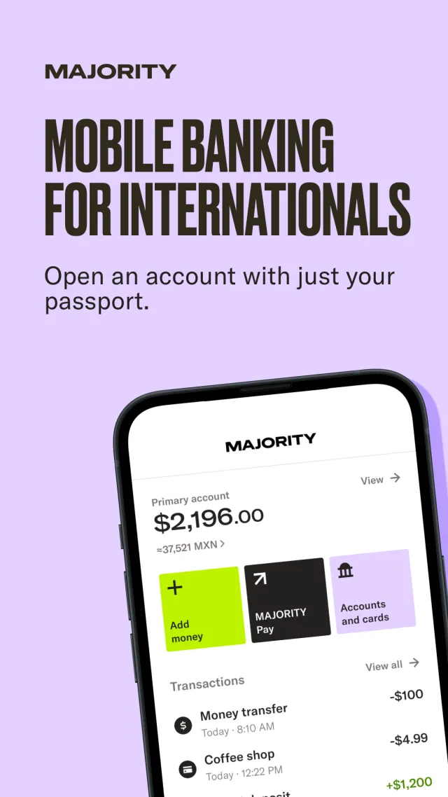 MAJORITY: Mobile banking - Screen 1