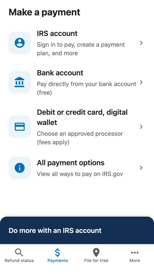 IRS2Go - Screen 2