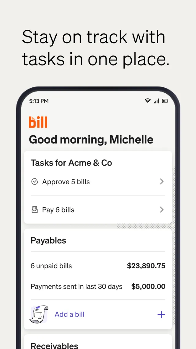 BILL AP & AR Business Payments - Screen 1