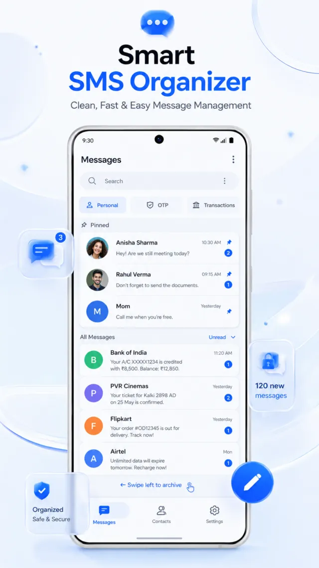 Messages : SMS & Private Chat - Screen 1