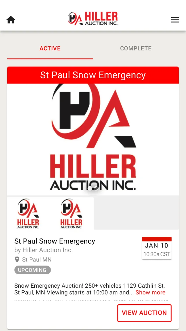 Hiller Auction - Screen 1