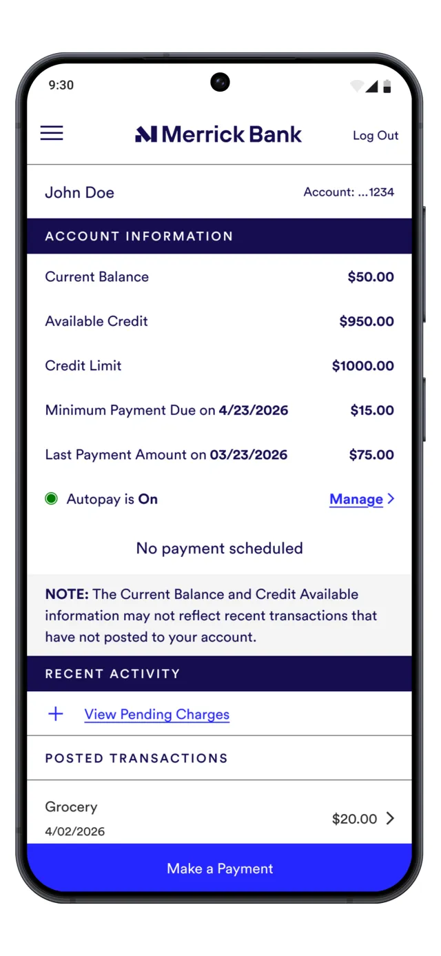 Merrick Bank Mobile - Screen 2