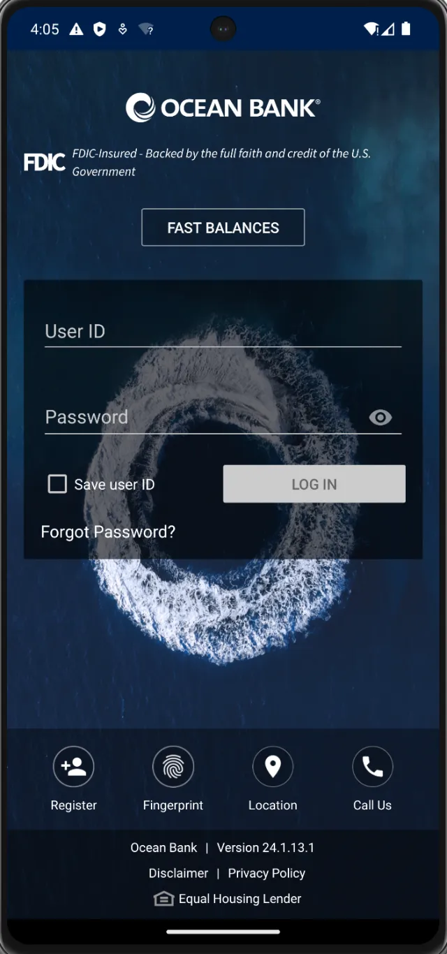 Ocean Bank Mobile Banking - Screen 1