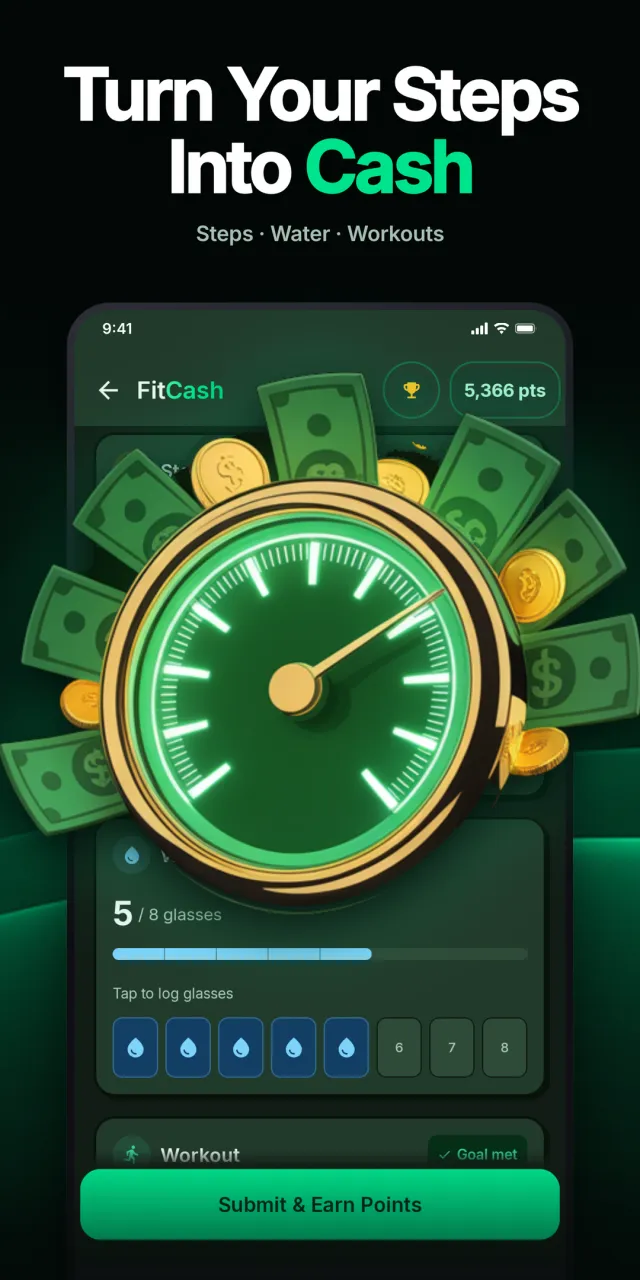 FitCash - get fit, earn cash - Screen 1