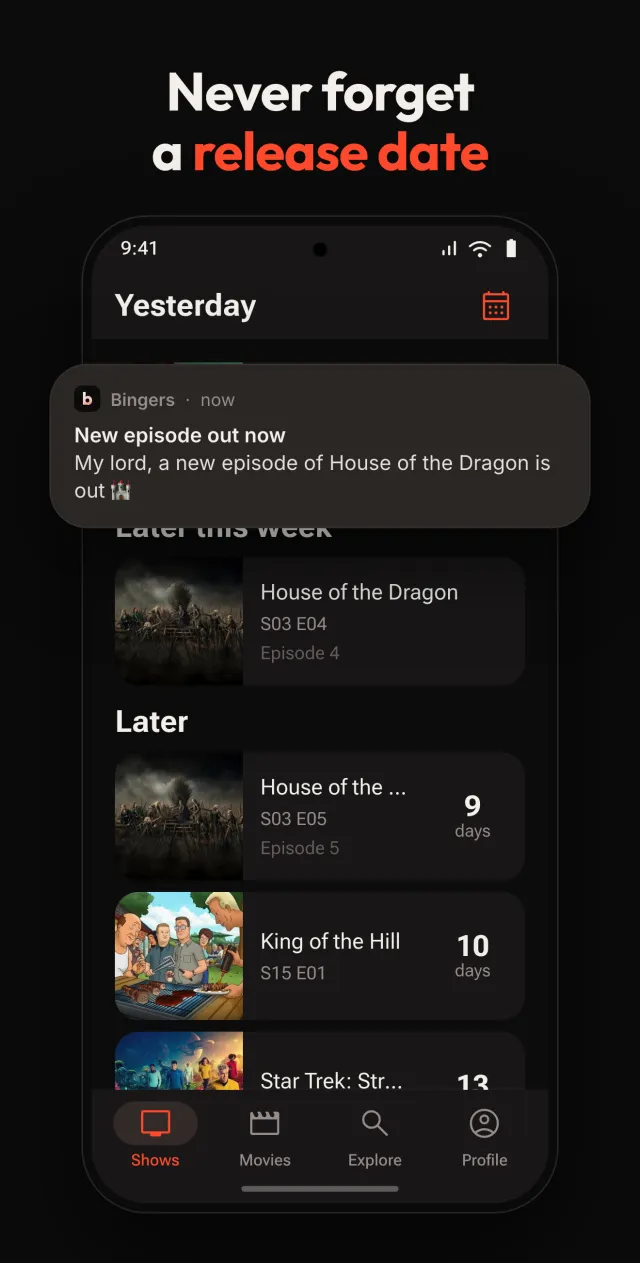 Bingers: TV & Movie Tracker - Screen 2