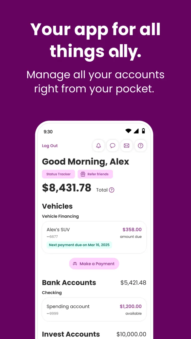 Ally: Bank, Auto & Invest - Screen 1