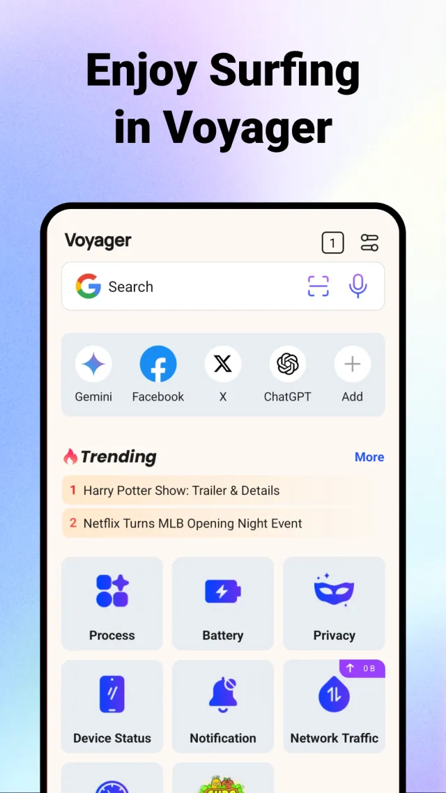 Voyager: AI Swift Browser - Screen 1