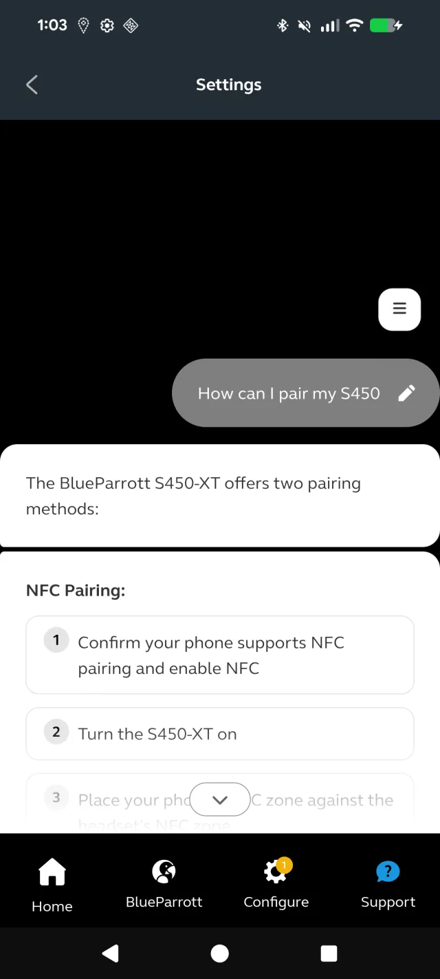 BlueParrott App - Screen 8