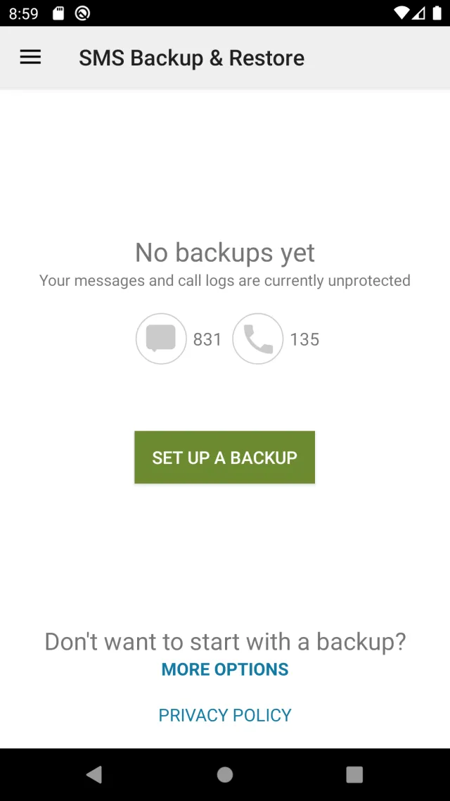 SMS Backup & Restore - Screen 1